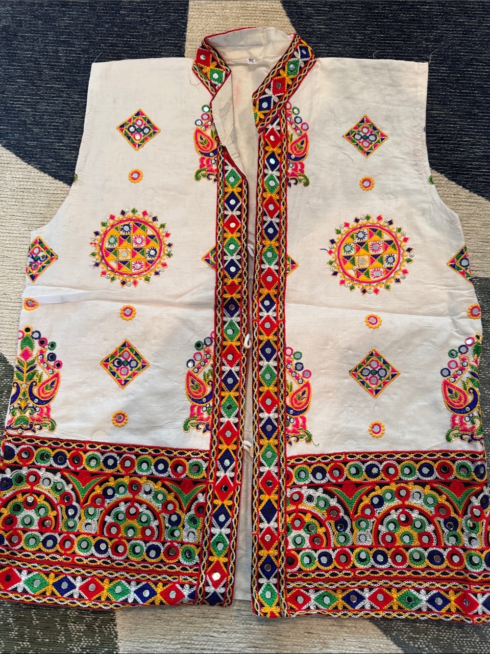 White Embroidered Ethnic Women's Vest - Multicolor Tribal Stitching